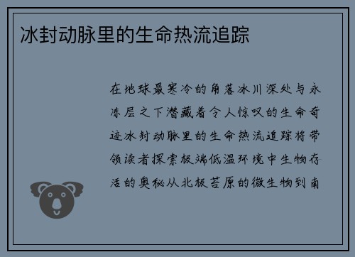 冰封动脉里的生命热流追踪